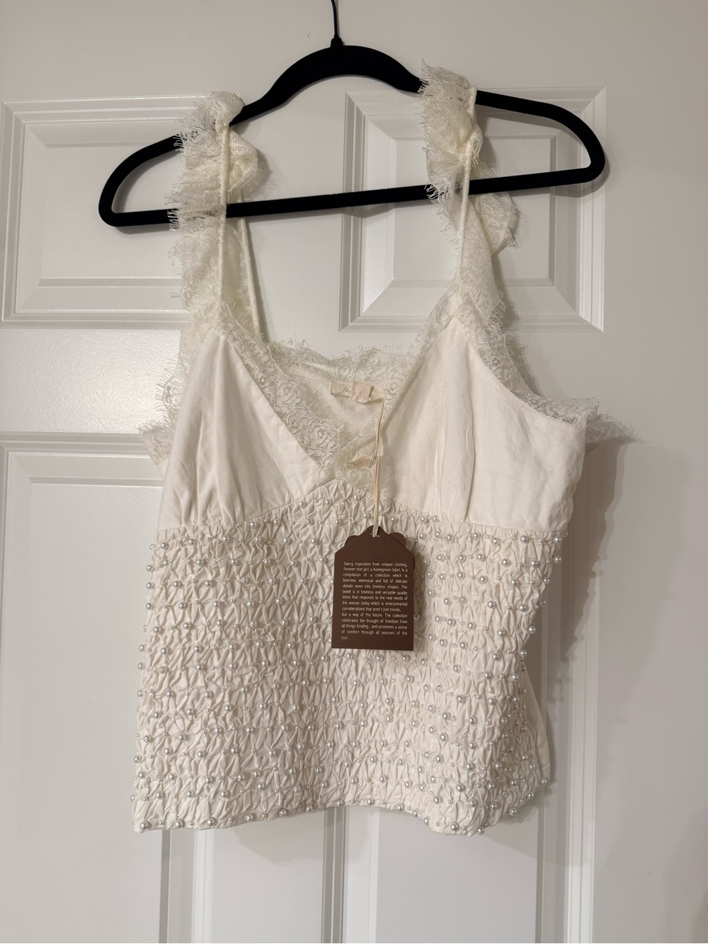 Anthropologie Women's Ivory Lace & Embellished Tank Top